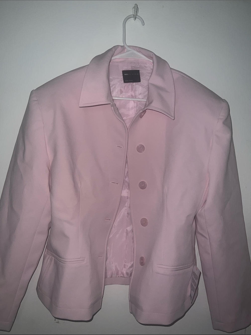 ASOS Pale Pink Button-Front Tailored Blazer